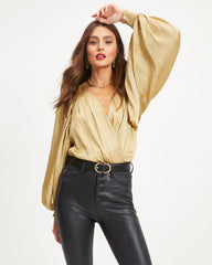 Million Dollar Lady Balloon Sleeve Bodysuit - Gold Oshnow