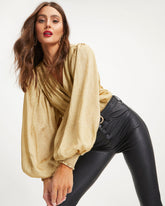 Million Dollar Lady Balloon Sleeve Bodysuit - Gold Oshnow