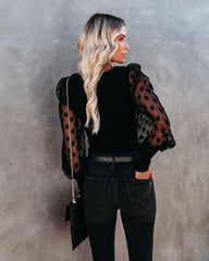 Mina Contrast Polka Dot Sleeve Knit Top - Black Oshnow