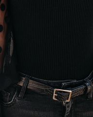 Mina Contrast Polka Dot Sleeve Knit Top - Black Oshnow