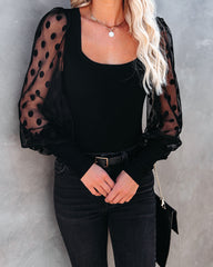Mina Contrast Polka Dot Sleeve Knit Top - Black Oshnow
