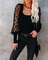 Mina Contrast Polka Dot Sleeve Knit Top - Black Oshnow