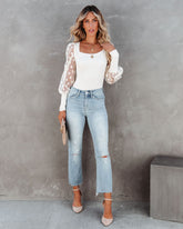 Mina Contrast Polka Dot Sleeve Knit Top - Ivory Oshnow