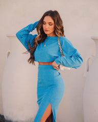 Mind, Body, Soul Ribbed Dolman Sleeve Crop Top - Electric Blue Oshnow