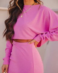 Mind, Body, Soul Ribbed Dolman Sleeve Crop Top - Pink Oshnow