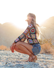 Mind Soul Spirit Crochet Crop Top - Black Multi Oshnow