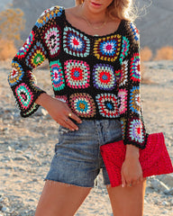 Mind Soul Spirit Crochet Crop Top - Black Multi Oshnow