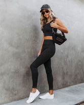 Mineral Ribbed High-Rise Leggings - Black Oshnow