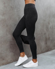 Mineral Ribbed High-Rise Leggings - Black Oshnow