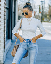 Minka Cotton Blend Ribbed Mock Neck Top - Off White Oshnow