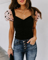 Minnie Ruched Puff Sleeve Bodysuit - SALE Oshnow