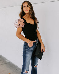 Minnie Ruched Puff Sleeve Bodysuit - SALE Oshnow