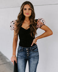 Minnie Ruched Puff Sleeve Bodysuit - SALE Oshnow