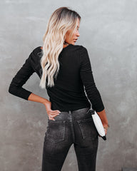 Mira Asymmetrical Ruched Long Sleeve Knit Top - Black Oshnow