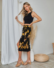 Miramar Floral Ruched Midi Skirt Oshnow