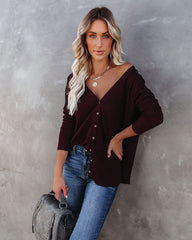 Miriam Button Down Knit Top - Merlot Oshnow