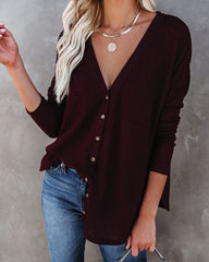Miriam Button Down Knit Top - Merlot Oshnow