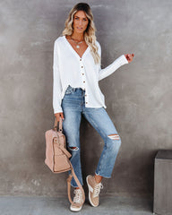 Miriam Button Down Knit Top - White Oshnow