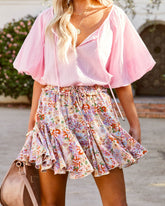 Mirian Floral Ruffle Mini Skort - Natural Multi Oshnow