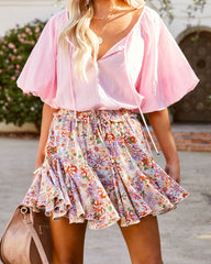 Mirian Floral Ruffle Mini Skort - Natural Multi Oshnow