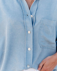 Mirielle Cotton Blend Chambray Button Down Top - Light Wash Oshnow