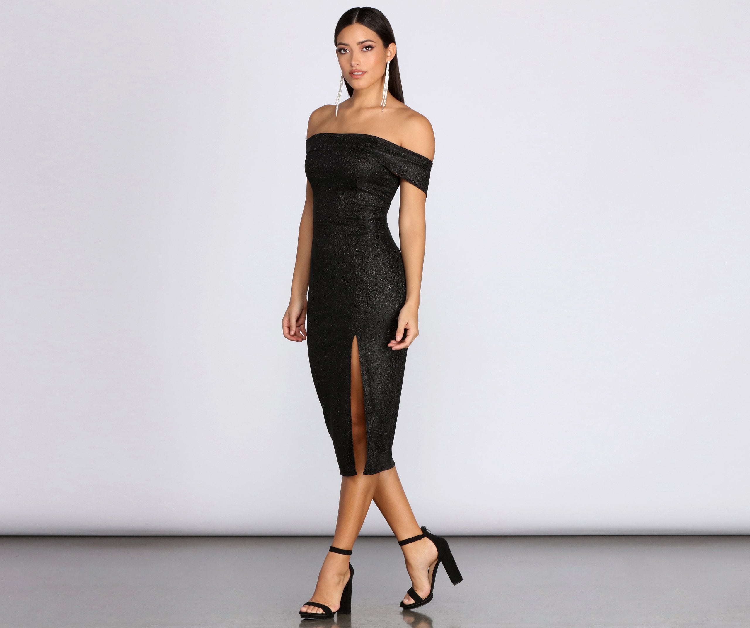 Misty Off Shoulder Glitter Dress Oshnow