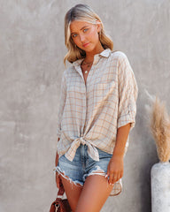 Monday Cotton Plaid High Low Shirt - Sand Oshnow