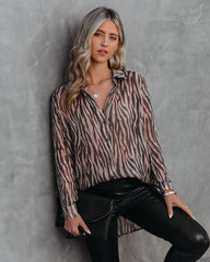 Monroe Tiger Print Button Down Blouse Oshnow