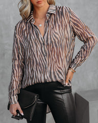 Monroe Tiger Print Button Down Blouse Oshnow