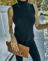 Monty Cotton Sleeveless Turtleneck Top - Black Oshnow