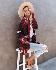 Moraga Pocketed Aztec Cardigan - Brick Oshnow