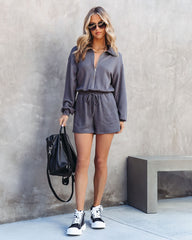 Morgana Half Zip Pocketed Romper - Charcoal Oshnow