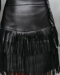 Most Wanted Fringe Faux Leather Skirt - Black - SALE Oshnow