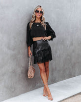Most Wanted Fringe Faux Leather Skirt - Black - SALE Oshnow