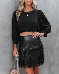 Most Wanted Fringe Faux Leather Skirt - Black - SALE Oshnow
