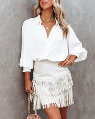 Most Wanted Fringe Faux Leather Skirt - Bone Oshnow