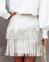 Most Wanted Fringe Faux Leather Skirt - Bone Oshnow