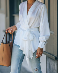 Motivation Satin Drape Wrap Blouse - White Oshnow