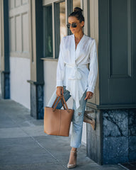 Motivation Satin Drape Wrap Blouse - White Oshnow