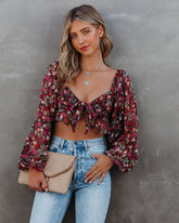 My Oh My Floral Tie Front Crop Blouse Oshnow