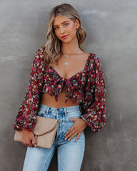My Oh My Floral Tie Front Crop Blouse Oshnow