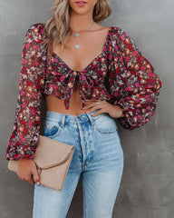 My Oh My Floral Tie Front Crop Blouse Oshnow