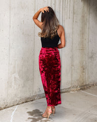Dash Of Winter Velvet Ruched Slit Maxi Skirt - Wine