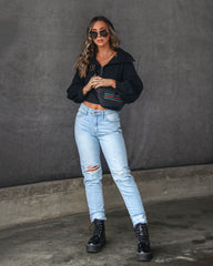 Hailey Half Zip Cotton Blend Crop Sweatshirt - Black