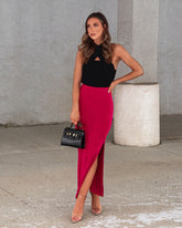 Aaliyah Side Slit Maxi Skirt - Berry