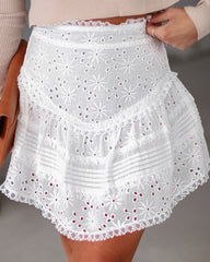 Best Day Ever Eyelet Tiered Mini Skirt - White
