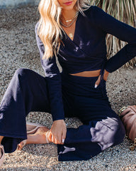 Nadia Long Sleeve Knit Wrap Top - Navy