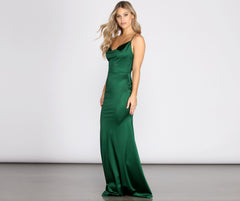 Nala Cowl Neck Satin Dress Oshnow