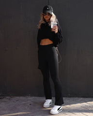Namaste Mindset Ribbed Pants - Black Oshnow