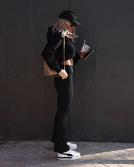 Namaste Mindset Ribbed Pants - Black Oshnow